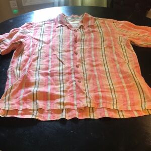Tommy Bahama Pink and Green Casual Button Down Shirt